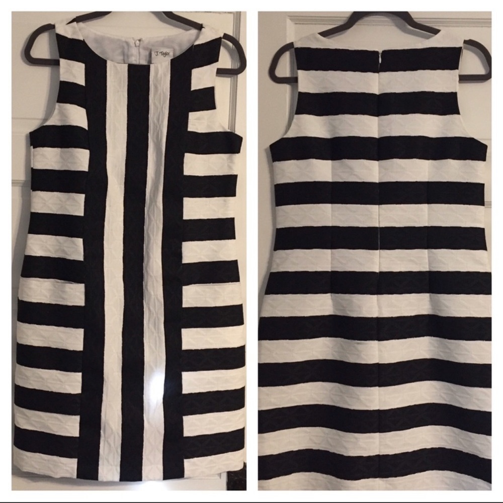 J Taylor Black/White Sleeveless Stripe Sheath Dress